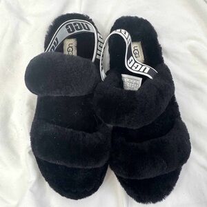 UGG Black Fluffy Slippers